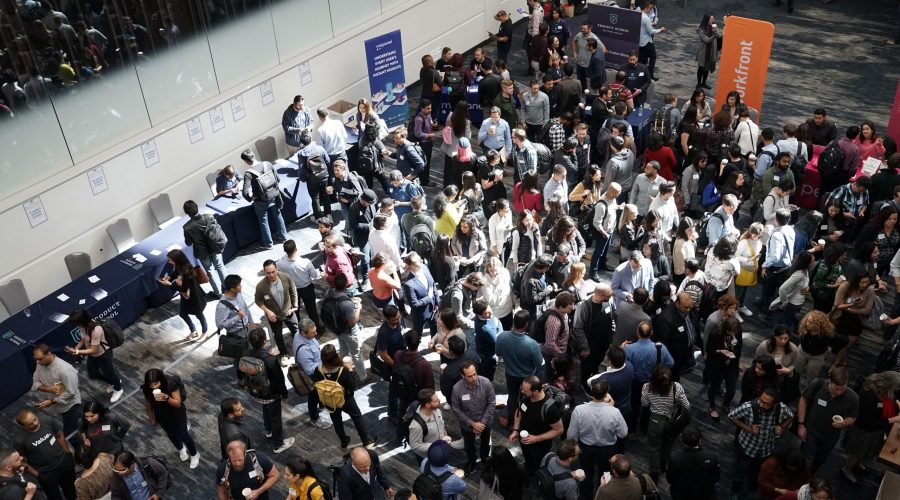 Group of people shopping at a trade show