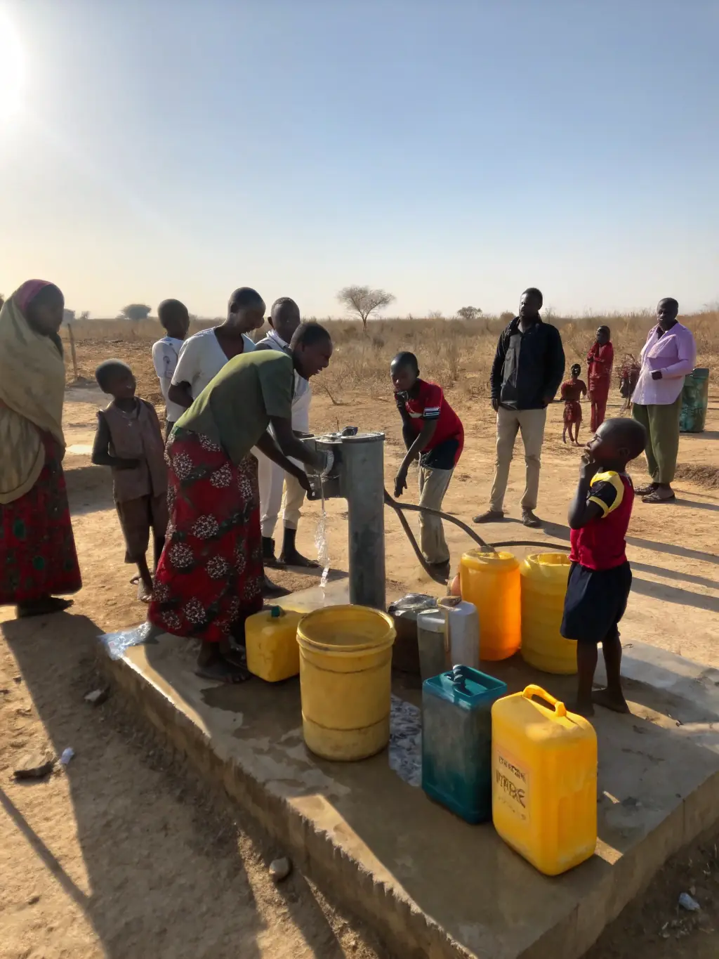 A heartwarming image of a community in India celebrating the installation of a clean water well, highlighting the positive change brought about by RFUBI's clean water projects.